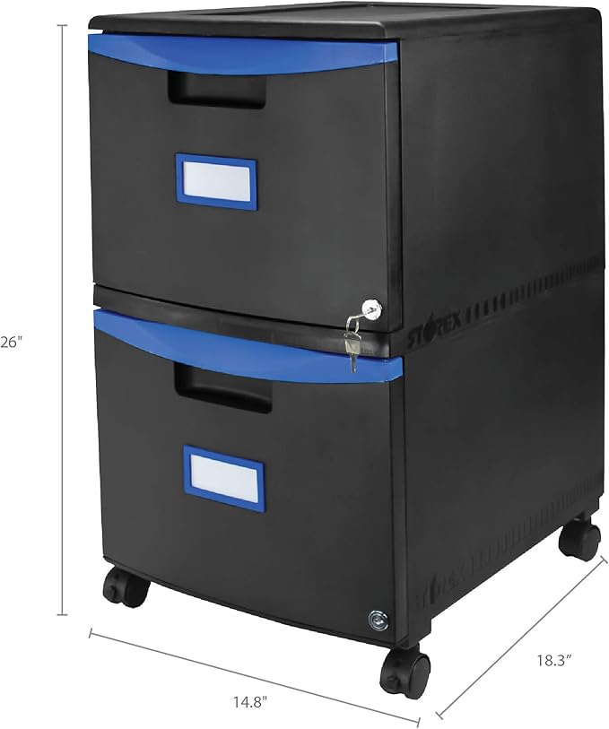 Storex 61314A01C File Cabinet, 1-Pack, Black/Blue - LeafyLoom