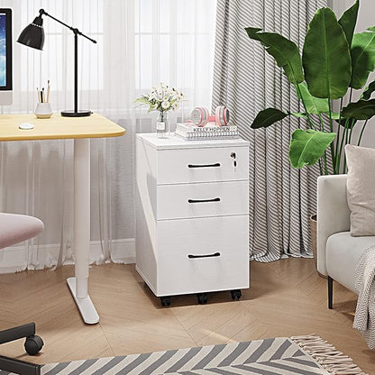 Panana 3 Drawer Wood Mobile File Cabinet, Under Desk Storage Drawers Small File Cabinet for Home Office (White) - LeafyLoom