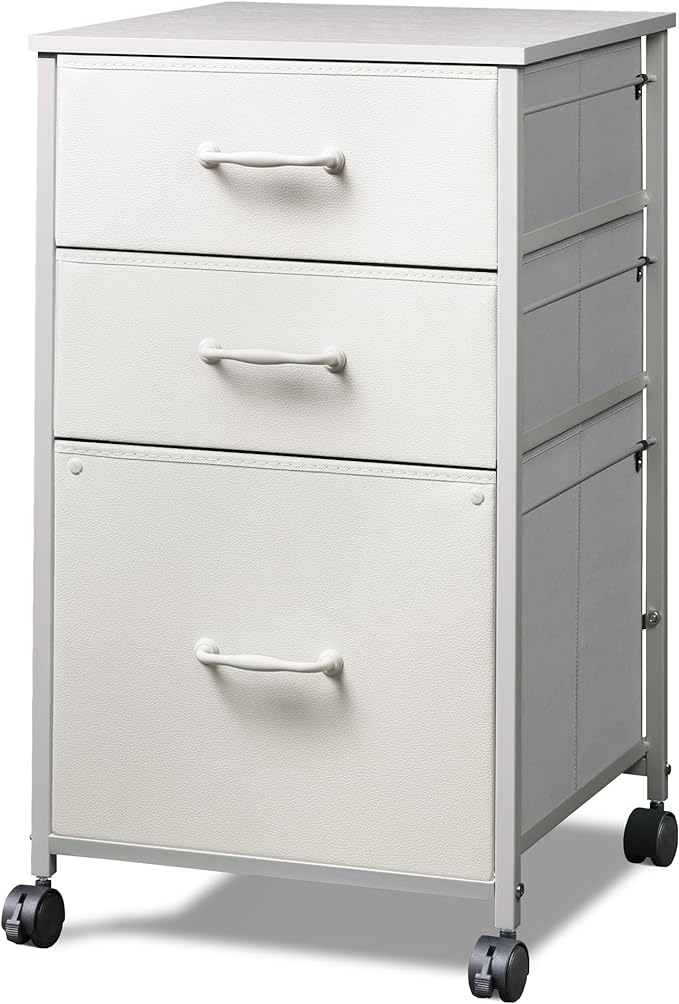 DEVAISE Mobile File Cabinet, Rolling Printer Stand with 3 Drawers, Fabric Vertical Filing Cabinet fits A4 or Letter Size for Home Office, White - LeafyLoom