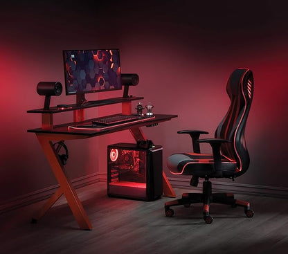 OSP Home Furnishings Area51 Battlestation Gaming Desk with Bluetooth RGB LED Lights, Red - LeafyLoom