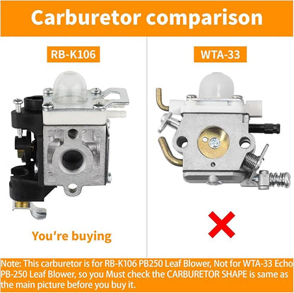 PB250 Carburetor Air Filter kit for Echo ES-250 Leaf Blower RB-K106 PB-250 Blower PB-250LN 165 Mph and 391 Cfm A021003661 Carburetor w Fuel Line - LeafyLoom