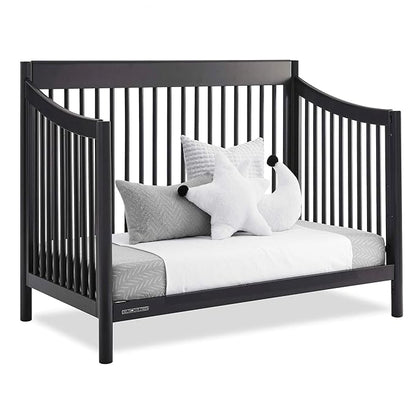 Delta Children Brooks 6-in-1 Convertible Crib, Midnight Grey + Simmons Kids Quiet Nights Breathable Crib Mattress with Removable/Machine Washable Cover (Bundle) - LeafyLoom