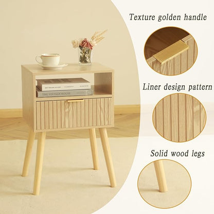 MaxSmeo Small Nightstand Wood Bedside Table with Drawer, Modern End Table for Bedroom and Small Spaces, Solid Wood Legs, Easy Assembly, Natural - LeafyLoom