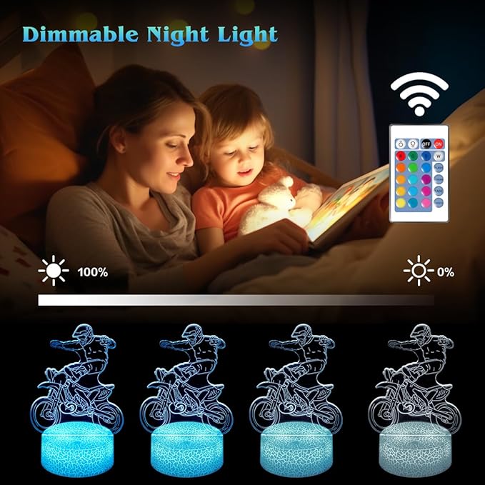 Motocross Night Light,Gifts for Boy, 3D Illusion Lamp,Kids Bedside Lamp,16 Color Change Decor Lamp with Remote & Smart Touch, Gifts for Christmas Birthday Boys Men Girls - LeafyLoom