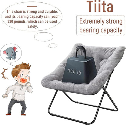 Tiita Comfy Saucer Chair, Soft Faux Fur Oversized Folding Accent Chair, Lounge Lazy Chair for Kids Teens Adults, Metal Frame Moon Chair for Bedroom, Living Room, Dorm Rooms, X-Large, Grey - LeafyLoom