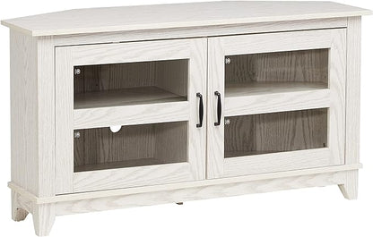 ROCKPOINT Modern Farmhouse 44inch Corner Universal TV Stand Living Room Storage Console, Entertainment Center,White - LeafyLoom