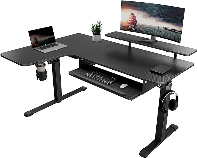 EUREKA ERGONOMIC Standing Desk (61"x43")- L Shaped Desk with Keyboard Tray Adjustable Height Sit Stand Computer Desk Corner Gaming Ergo Desk w Memory Presets, Monitor Stand, LED/USB/Dual Motor, Left - LeafyLoom