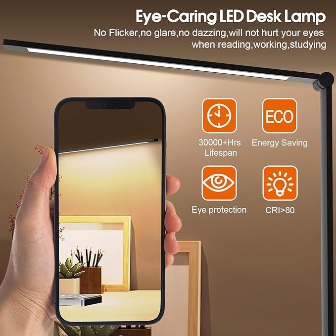 LED Desk Lamp with 10W Fast Wireless Charger, Dimmable Eye Caring Reading Desk Lamps for Office Home, Desk Light with 5 Lighting & 10 Brightness, Touch Control Table Lamp Dorm for Study Gifts BEYONDOP - LeafyLoom