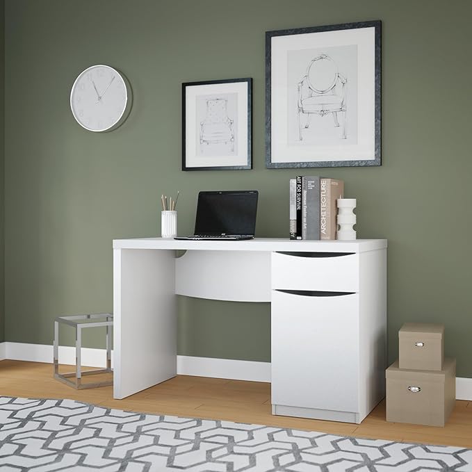 Bush Furniture Montrese Computer Desk in Pure White - LeafyLoom