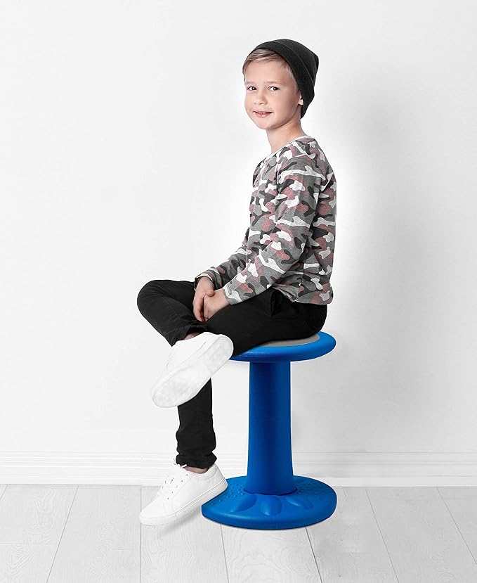 Studico ActiveChairs Kids Wobble Chair, Flexible Classroom Seating improves Focus, Posture & Helps ADHD/ADD. Get The Wiggles out, Active Fidget Desk Chairs, Pre-Teen 17.75" Stool, Ages 7-12, Blue - LeafyLoom