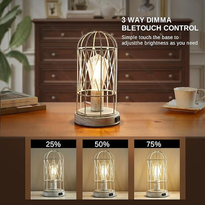 Bedside Table Lamp,3 Way Dimmable Touch Control Industrial Table Lamps Vintage Table Lamp with AC Outlet Small Nightstand Lamp Set of 2 for Living Room Bedroom Farmhouse, Bulb Included - LeafyLoom