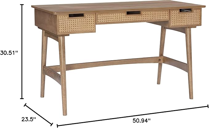 Linon Natural Dutton Wood and Rattan Desk - LeafyLoom