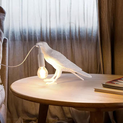 Raven Desk Lamp, Raven Lamp, Bird Lamp, Resin LED Bird Lamp for Bedroom/Office/Living Room/Farmhouse Art Deco with Plug (White) - LeafyLoom