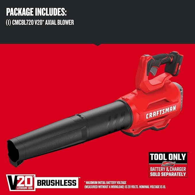 CRAFTSMAN CMCBL720B V20* Cordless Axial Leaf Blower, Brushless (Tool Only) Red - LeafyLoom