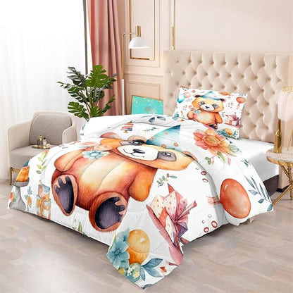 Brown Panda Twin Comforter Set - 2Pcs Cartoon Panda Twin Bedding Set for Boys Girls Kids Lovely Animals Cake Theme Comforter with 1 Quilt and 1 Pillowcase All Seasons Boys Girls Gifts, Twin Size - LeafyLoom