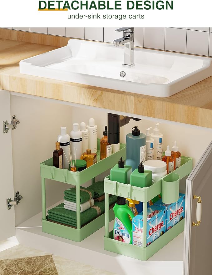 LEHOM Slim Rolling Storage Cart - 4 Tiers Bathroom Organizer Utility Cart Slide Out Storage Shelves Mobile Shelving Unit for Kitchen, Bedroom, Office, Laundry Room, Small Narrow Spaces, Green - LeafyLoom