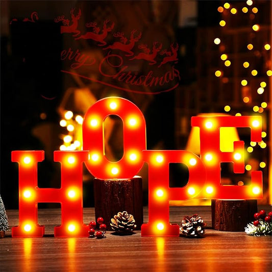 VIHOSE Christmas LED Letter Lights Sign Table Decoration Christmas Light up Letters Battery Powered Letter for Home Bar Christmas Party Bedroom Tabletop Decoration Gift (Hope) VIHOSE