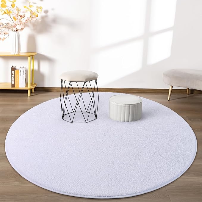 Round Area Rugs for Bedroom Living Room, 4x4 White Super Soft Comfy Thickened Memory-Foam Indoor Circle Carpets, Modern Aesthetic Minimalist Carpet for Boys Girls Adults Nursery Home Décor - LeafyLoom