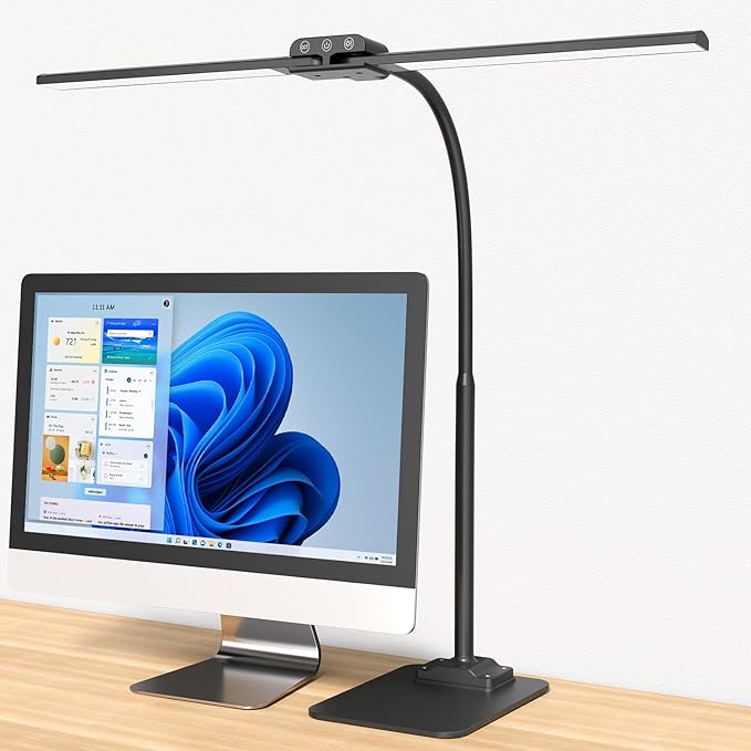 KableRika Desk Lamp Double Light: Bright Led Desk Lights for Home Office - Eye Care Reading Table lamps with Base - Dimmable Desktop lighting for Computer Monitor Study Drafting - LeafyLoom