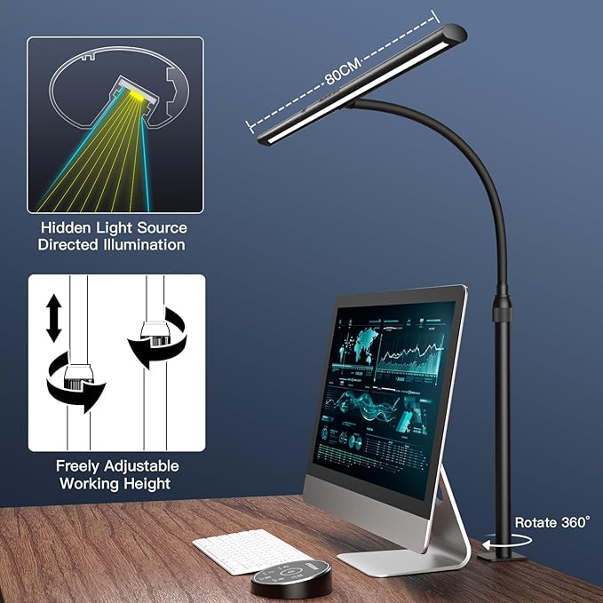 Desk Lamp, 31.5" LED Desk Lamp for Home Office,Gesture Sensing Control Desk Light, Dimmable & Color Temperature, Eye-Caring Office Lamp, Brightest Architect Lamp for Screen/Workbench - LeafyLoom