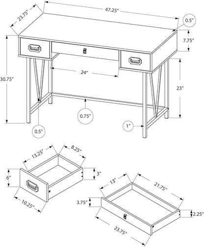 Monarch Specialties Laptop Table with Drawers-Industrial Style-Metal Legs Computer Desk Home & Office, 48" L, Grey Reclaimed Wood Look - LeafyLoom