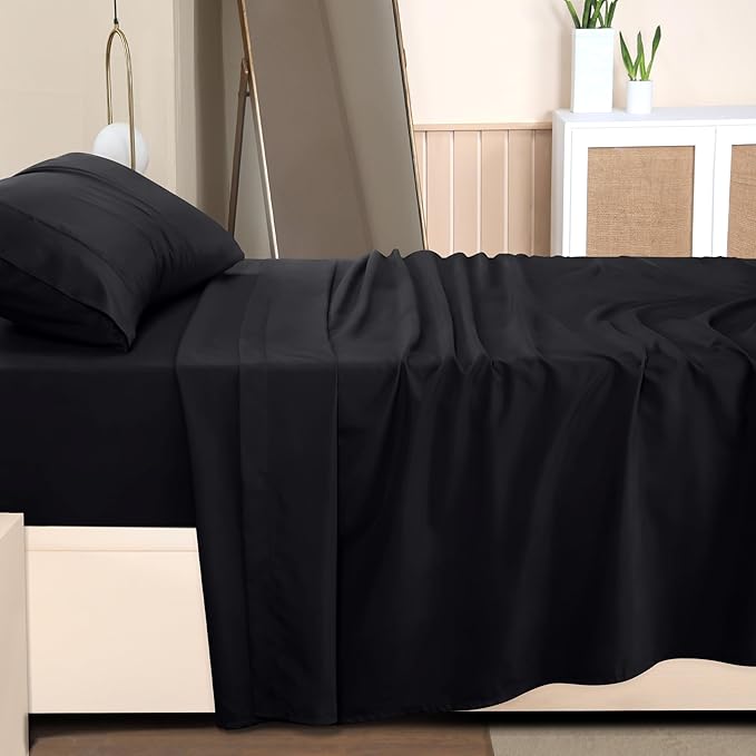 Utopia Bedding Twin XL Sheets - 3 Piece Bedding - Brushed Microfiber - Shrinkage and Fade Resistant - Easy Care (Twin XL Twin Extra Long Black) - LeafyLoom