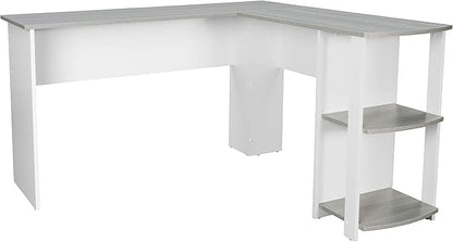 Techni Mobili L Shaped Desk - Modern Computer Desk with Corner Bookshelf & Side Storage Shelves for Home Office Accessories - Elegant, Space-Saving, & Minimalist Executive Table - LeafyLoom