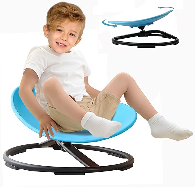 Sensory Spinning Chair for Kids, Autistic Childs Swivel Chair, Sit and Spin Toy, Training Body Coordination, Metal Base Non-Slip Indoor and Outdoor Activity Spins Toys (Round-Blue) - LeafyLoom