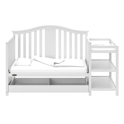 Graco Solano 4-in-1 Convertible Crib and Changer with Drawer (White) – Crib and Changing Table Combo with Drawer, Includes Changing Pad, Converts to Toddler Bed, Daybed and Full-Size Bed - LeafyLoom