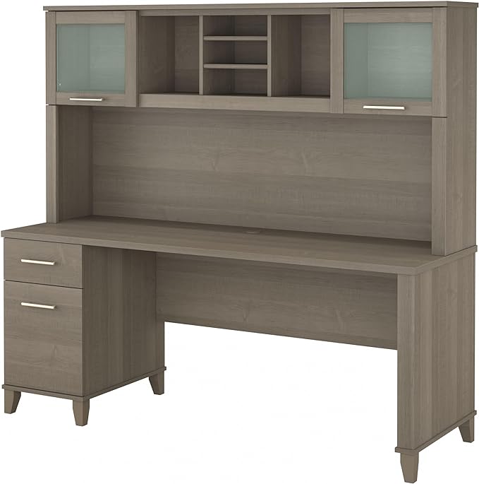 Bush Furniture Somerset 72W Office Desk with Drawers and Hutch in Ash Gray - LeafyLoom