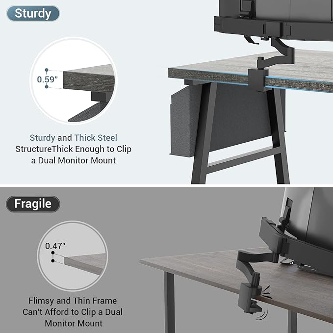 armocity Computer Desk with LED Lights, Reversible Desk with Power Outlet, 55'' Desk with Storage Shelves, Gaming Desk with Moveable Monitor Stand and Storage Bag for Home Office Workstation, Grey - LeafyLoom