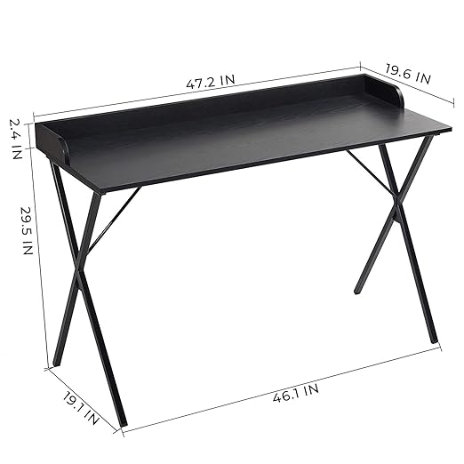 Alecono Black Desk 47'' Writing Computer Desk for Home Office Small Spaces Modern Study Sturdy PC Gaming Table, Black Wood - LeafyLoom