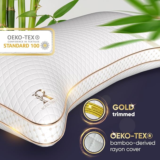 Royal Therapy Adjustable Queen Pillows, Shredded Memory Foam Pillows Queen Size Set, Cooling Pillow Bed Pillow Firm Pillow Rayon Derived from Bamboo Pillow Foam Pillow Side Sleepers Pillows Sleeping - LeafyLoom