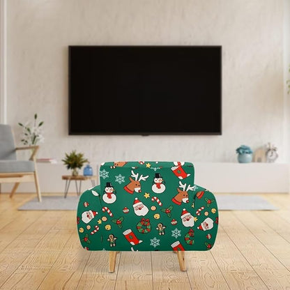 FKELYI Christmas Decorations Green Sofa Slipcover Santa Claus Stretch Sofa Couch Cover for Indoor Washable Furniture Protector with Elastic Bottom S FKELYI