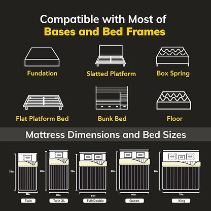 EGOHOME 12 Inch Queen Mattress, Copper Gel Cooling Memory Foam Mattress for Back Pain Relief,Therapeutic Double Matress Bed in a Box, CertiPUR-US Certified, 60x80x12 Black - LeafyLoom