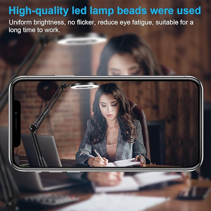 Magnifying Glass with Light and Stand 12V/1A Adapter 5X LED Magnifying Lamp 3 Color Modes Stepless Dimmable 2-in-1 Desk Magnifier with Light, for Hobby Reading Crafts Repair Reading Close Work - LeafyLoom