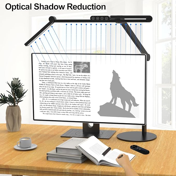 Micomlan Architect Desk Lamp with Remote Control, Adjustable Led Desk Light for Home Office with Base, 24W Bright Auto Dimming Table Light Rotatable Office Lamp with Swing Arm for Computer Cafting - LeafyLoom