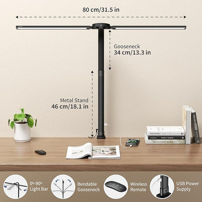 Led Desk Lamp with USB Charging Port Architect Task Dual Lamps for Home Office with Atmosphere Lighting, 24W Ultra Bright Modern Flexible Gooseneck Tall Table Light 5 Color Modes for Drafting Reading - LeafyLoom