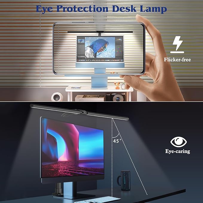 Desk Lamp for Home Office, 24W LED Desk Lamp with Clamp - 25 Lighting Modes Dimming Workbench Light with Flexible Gooseneck, Eye Protection Modern Desk Lamp for Reading Study Monitor Drafting - LeafyLoom