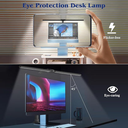 Desk Lamp for Home Office, 24W LED Desk Lamp with Clamp - 25 Lighting Modes Dimming Workbench Light with Flexible Gooseneck, Eye Protection Modern Desk Lamp for Reading Study Monitor Drafting - LeafyLoom