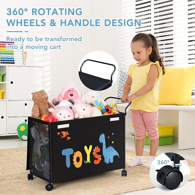 SWTYMIKI Toy Box Toy Storage - 72L Kids Toy Organizer with Wheels Toy Chest Storage Bins with Lids, Toy Boxes for Girls Boys, Stuffed Animals, Clothes, Bedroom, Living Room （Black - LeafyLoom