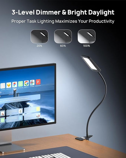 TROND LED Desk Lamp with Clamp, 1000LM Super Bright 3-Level Dimmable Desk Light 6000K Daylight, Extra-Long Flexible Gooseneck Clip on Light, Eye-Care Clamp Lamp for Painting, Workbench,Reading, Sewing - LeafyLoom