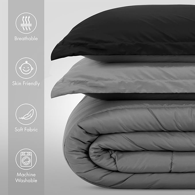 Utopia Bedding All Season Reversible Black and Grey Comforter Set with 2 Pillow Cases, 3 Piece Soft Brushed Microfiber Kids Bedding Set for Boys/Girls, Machine Washable (Twin) - LeafyLoom