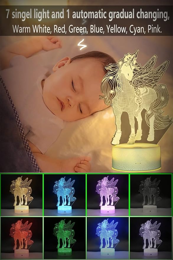 3D LED Night Light for Kids, 7 Colors Changing Unicorn Light, 3 Modes with Remote Control 3D Optical Illusion Light for Kids Bedroom, Home Decor, Birthday Xmas Party Thanksgiving Halloween Gifts - LeafyLoom