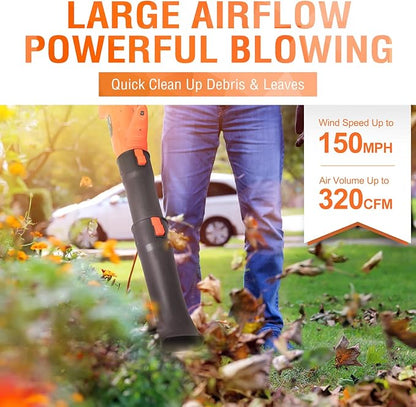 Cordless Leaf Blower - 21V Electric Yard Blower 350CFM 150MPH with 4.0Ah Battery & Charger, 6-Speed Adjustable for Lawn Care, Snow Blowing, Debris & Dust - LeafyLoom