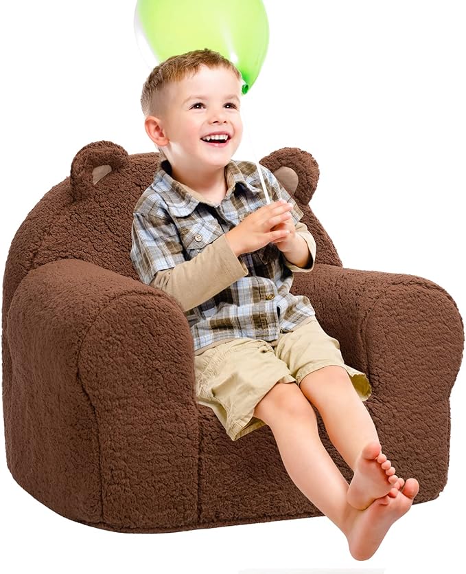 ALIMORDEN Kids Ultra-Soft Snuggle Foam Filled Chair, Toddler Cuddly Sherpa Sofa for Boys and Girls, Large Size Chair Better Support More Comfortable Experience, Caramel Bear - LeafyLoom