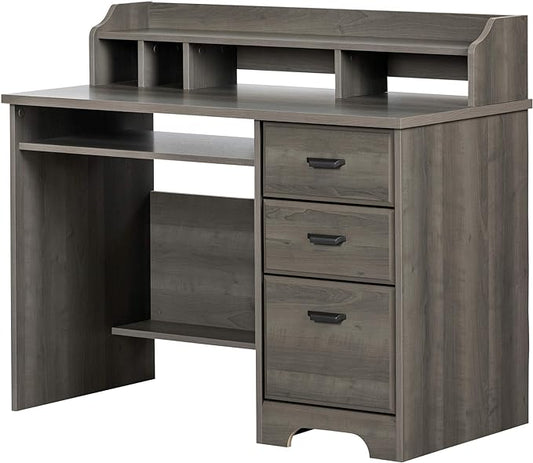 South Shore Versa Computer Desk with Hutch, Gray Maple - LeafyLoom