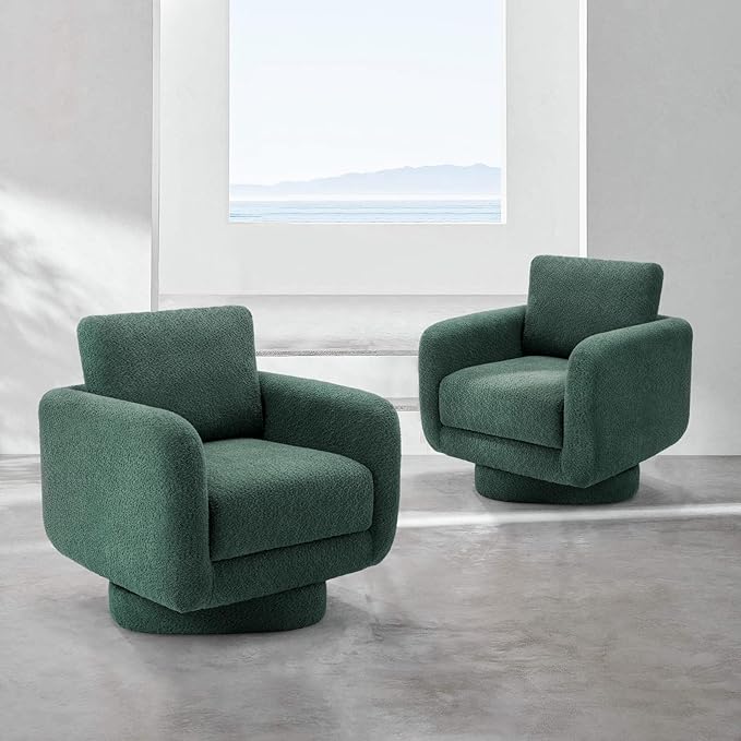 COLAMY Swivel Accent Chairs Set of 2, 32Inches Wide Upholstered Armchair with Plush Back Pillow for Living Room, Modern Sofa Corner Chair for Nursery/Living Room/Bedroom-Green - LeafyLoom