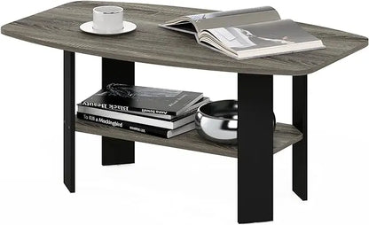 Furinno Simple Design Coffee Table, French Oak Grey/Black - LeafyLoom