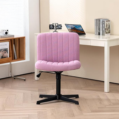 Panana Office Chair Fabric Padded Seat Armless Desk Chair Swivel Computer Task Chair Mid-Back No Wheels Accent Chair (Pink) - LeafyLoom